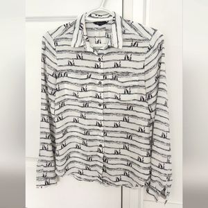 Rw-co white lipstick print button-up shirt